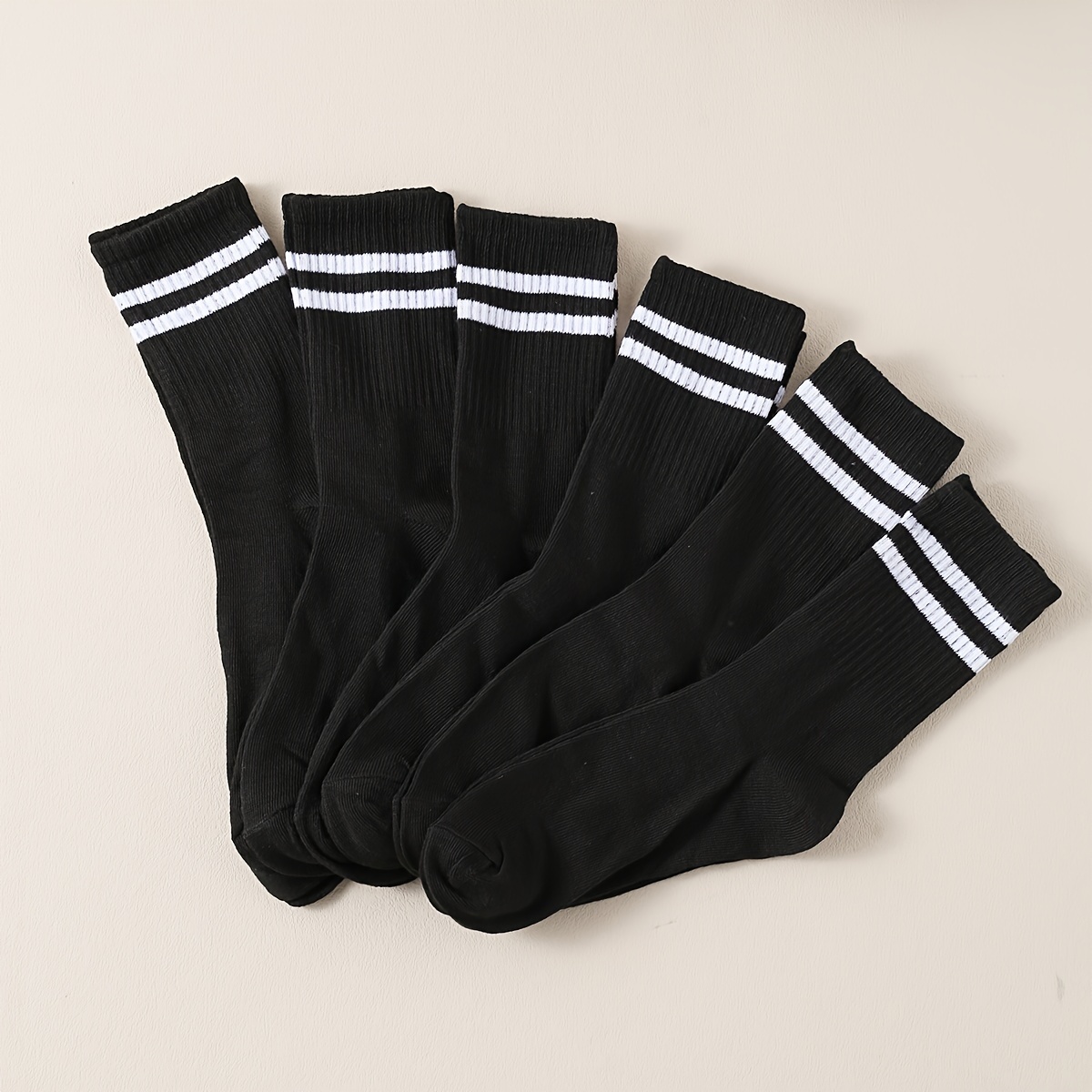 

6 Pairs Striped Crew Socks, College Style Breathable Mid Tube Socks, Women's Stockings & Hosiery