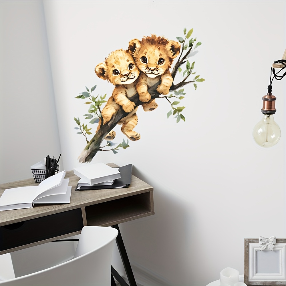 Image of Self-adhesive On Branch Wall Decal - Contemporary Animal Decor, Durable Polypropylene Sticker For Bedroom, Living Room, Entryway, Closet - & Stick Design, Lion Wall Decor