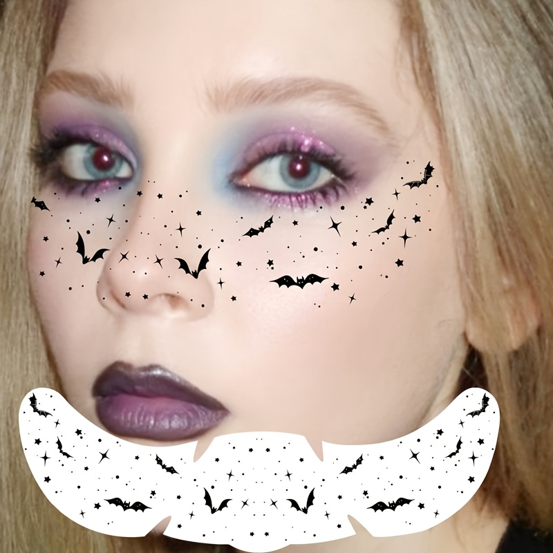 TEMU 1 Sheet Face Freckles Tattoos Halloween Temporary Tattoos Party Favor Supplies, Realistic Bat Star Fake Tattoos For Face Witch Vampire Zombie