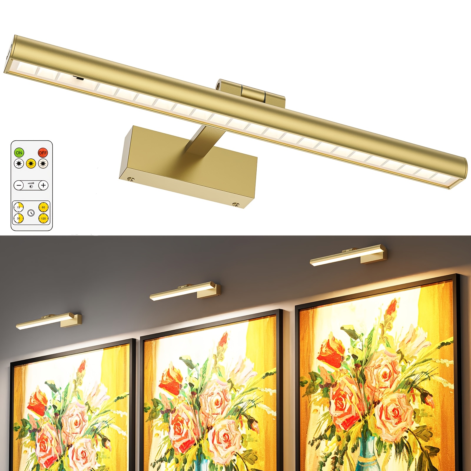 E-shop 40cm/ 60cm LED-Fernbedienung LED-Wandleuchte – Schmink- & Fotoleuchte, farbwechselnd, dimmbar, Metallgehäuse (goldene/schwarze Oberfläche)