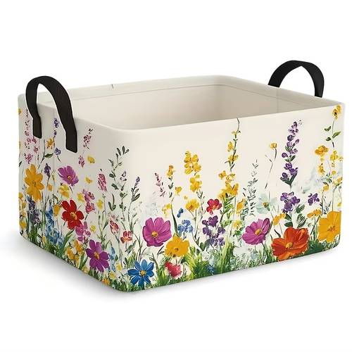 1pc foldable watercolor storage basket with handle collapsible canvas laundry basket suitable for clothes bathroom organization space saving modern basket for home decor foldable basket