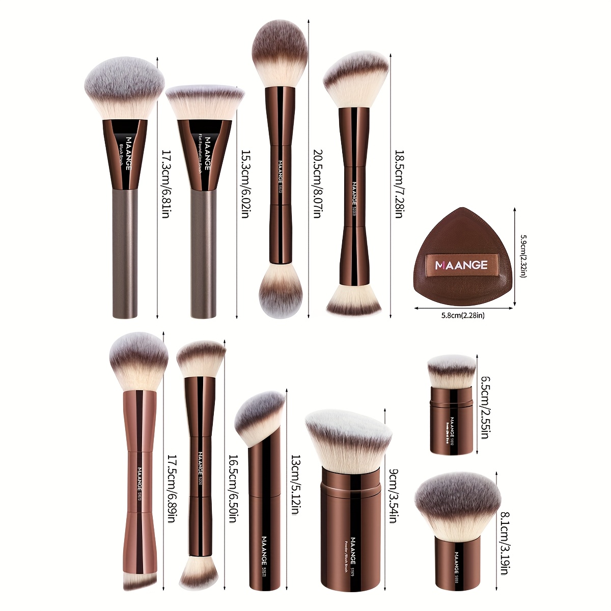 MAANGE 13pcs Professional Makeup Kit, Foundation Brush, Contour Brush, Powder Brush, Telescopic Makeup Brush, Travel Easy Carrying Set, Christmas Gift Set, Basic Makeup Tool