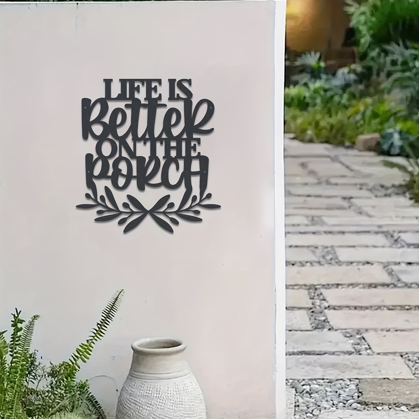 TEMU On Metal Sign - Black Iron Wall Art With " Better On " & Branches, Rustic Farmhouse Outdoor/ Horizontal Hanging Decor For Porch, Patio, Garden -
