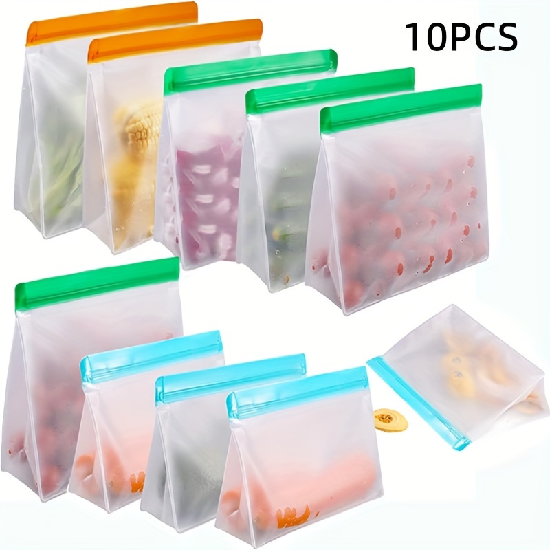 

10 Pack Dishwasher Safe Food Storage Bags Stand Up, Reusable Gallon Freezer Bags, Leakproof Ziplock Bags Various Size, Reusable Silicone Bags For Meals, Lunch, Home Organization Travel