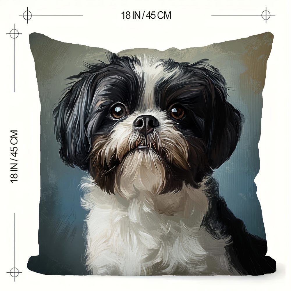 1pc 2d flat printing non real embroidery cute shih tzu dog double sided printed short plush pillow cover suitable for sofa living room bedroom no pillow corelkj1654 Product details 2