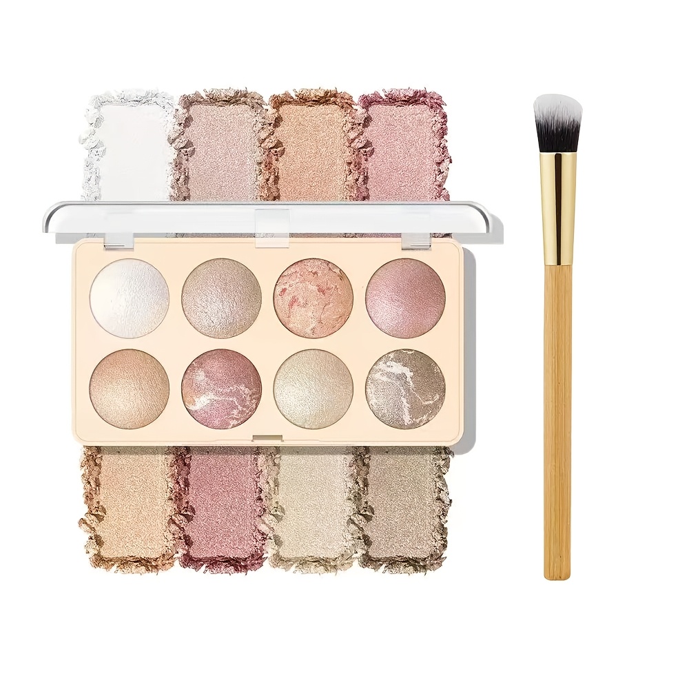 TEMU A Set Of 2 Full-size Highlight And Eyeshadow Palettes, Along With A Brush. This Convenient And Versatile Makeup Is Great For Quick Refreshes And