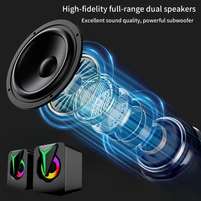 1pc saibobokai super powerful hifi mini usb computer speakers with rgb ambient lights dual bass speakers 2 0 surround sound usb powered desktop speakers for pc phone tablet tv car camping stylish gift for home theater audio enthusiasts portable speakers multimedia audio gear durable enthusiasts details 6