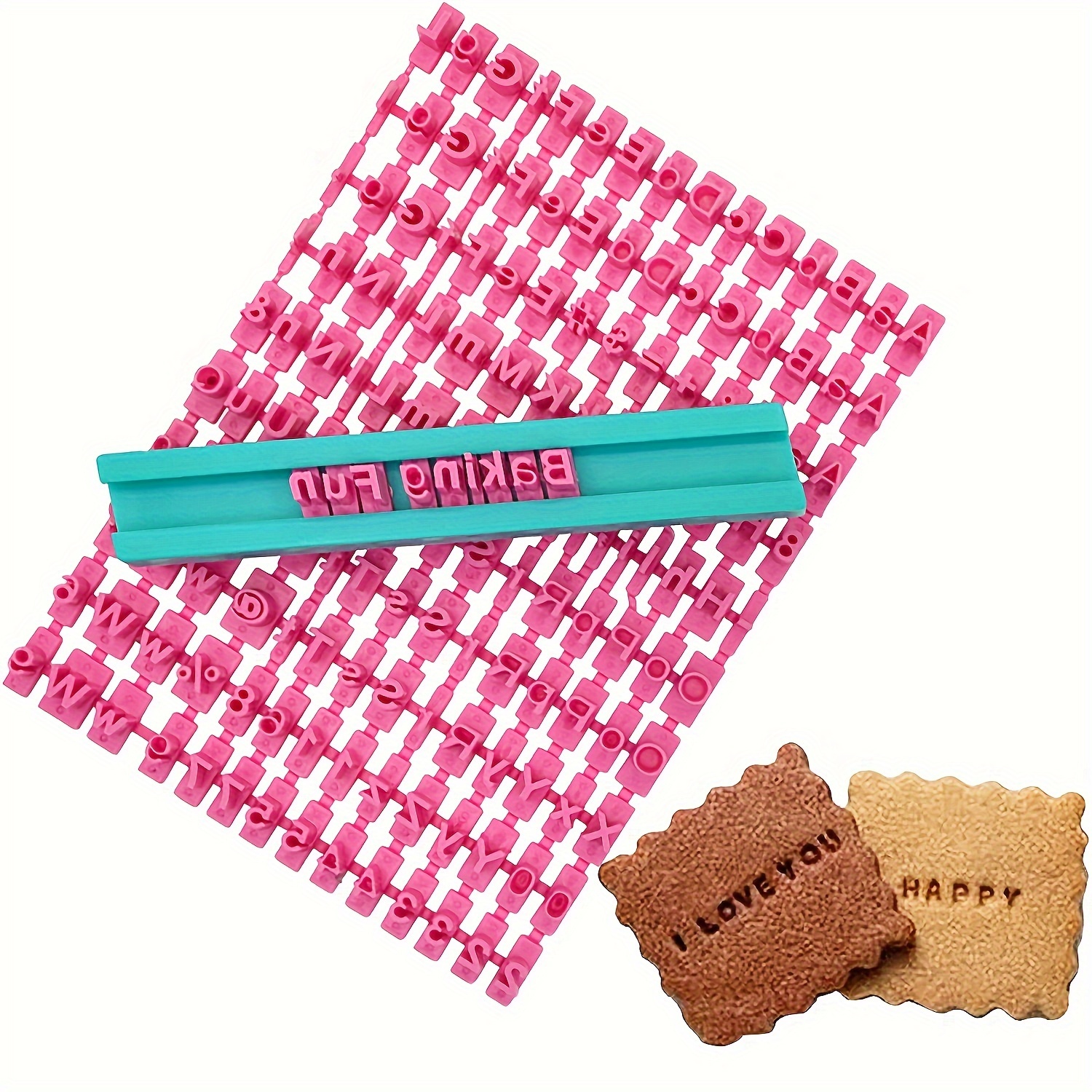 

160-piece Interchangeable Cookie Stamp Set - Heart, Uppercase & Lowercase Letters, Numbers For Baking And Diy Crafts