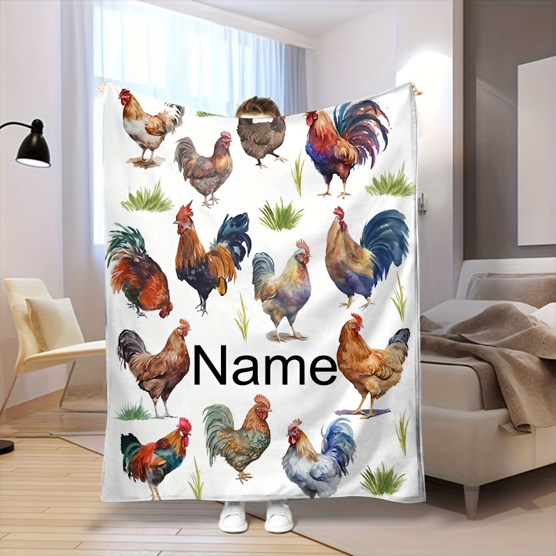 TEMU Custom Name Chicken Blanket - , Lightweight Flannel Throw For & Adults - Couch, Bed, Camping & Travel - , Hypoallergenic