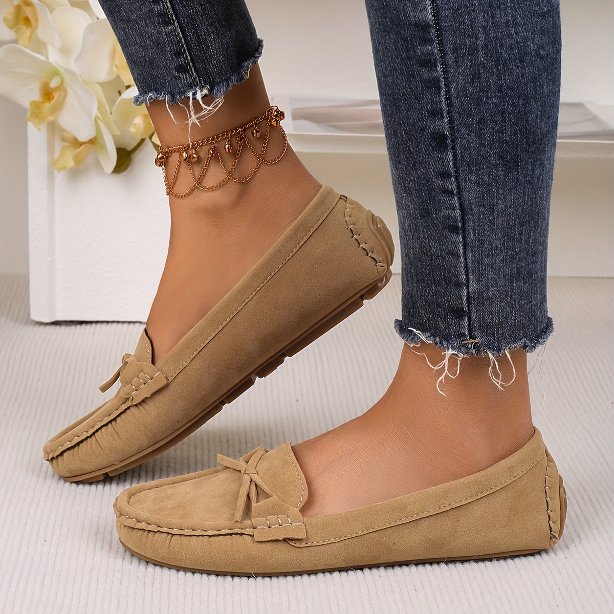 vintage womens slip loafers bowknot soft sole comfortable Temu