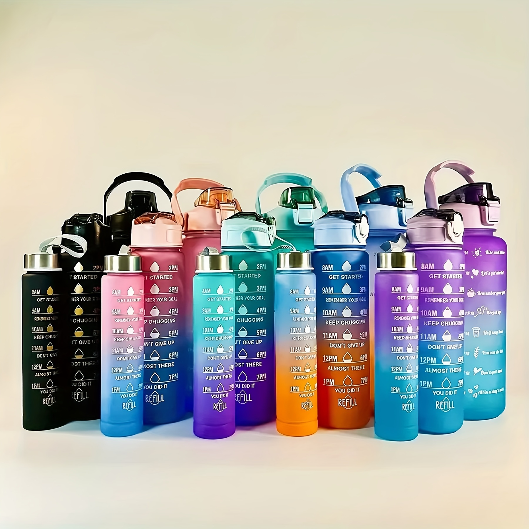 

3pcs Gradient Color Water Bottles - Portable, Shatterproof & Time-marked - Perfect For Outdoor Activities!