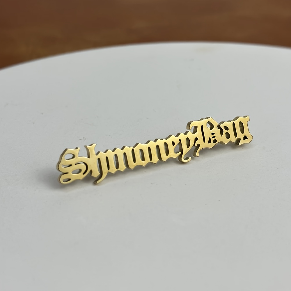TEMU A Personalized Old English Name Brooch Custom- Women, A Custom Hip-hop Gothic Letter Badge, An Stainless Steel Fashion Accessory, Suitable For