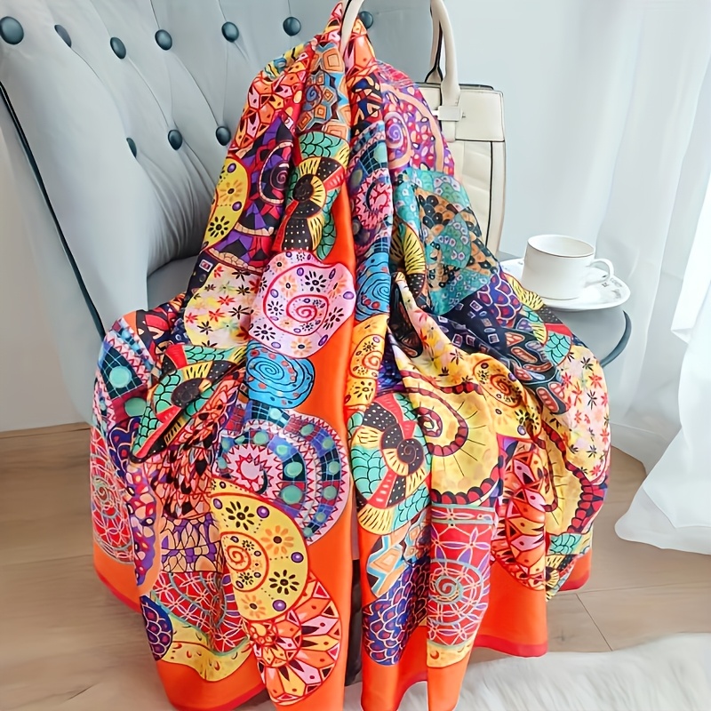 Image of Classic Satin Large Shawl Scarf For Women, Long Beach Travel Outdoor Accessory, Stylish Head Wrap And Headscarf For Spring And Summer