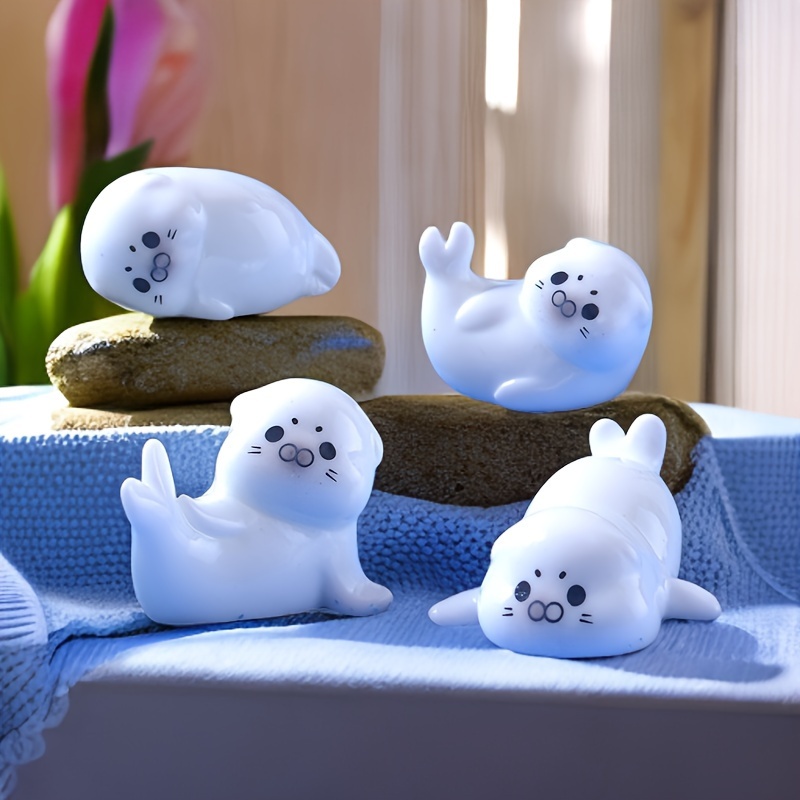 

Set Of 4 Pup Figurines - Mini Resin Seals Marine Life Decorative Ornaments For Aquarium, Diy Terrarium, Desk Decor, Small Ocean Animal Figures For Home Decoration