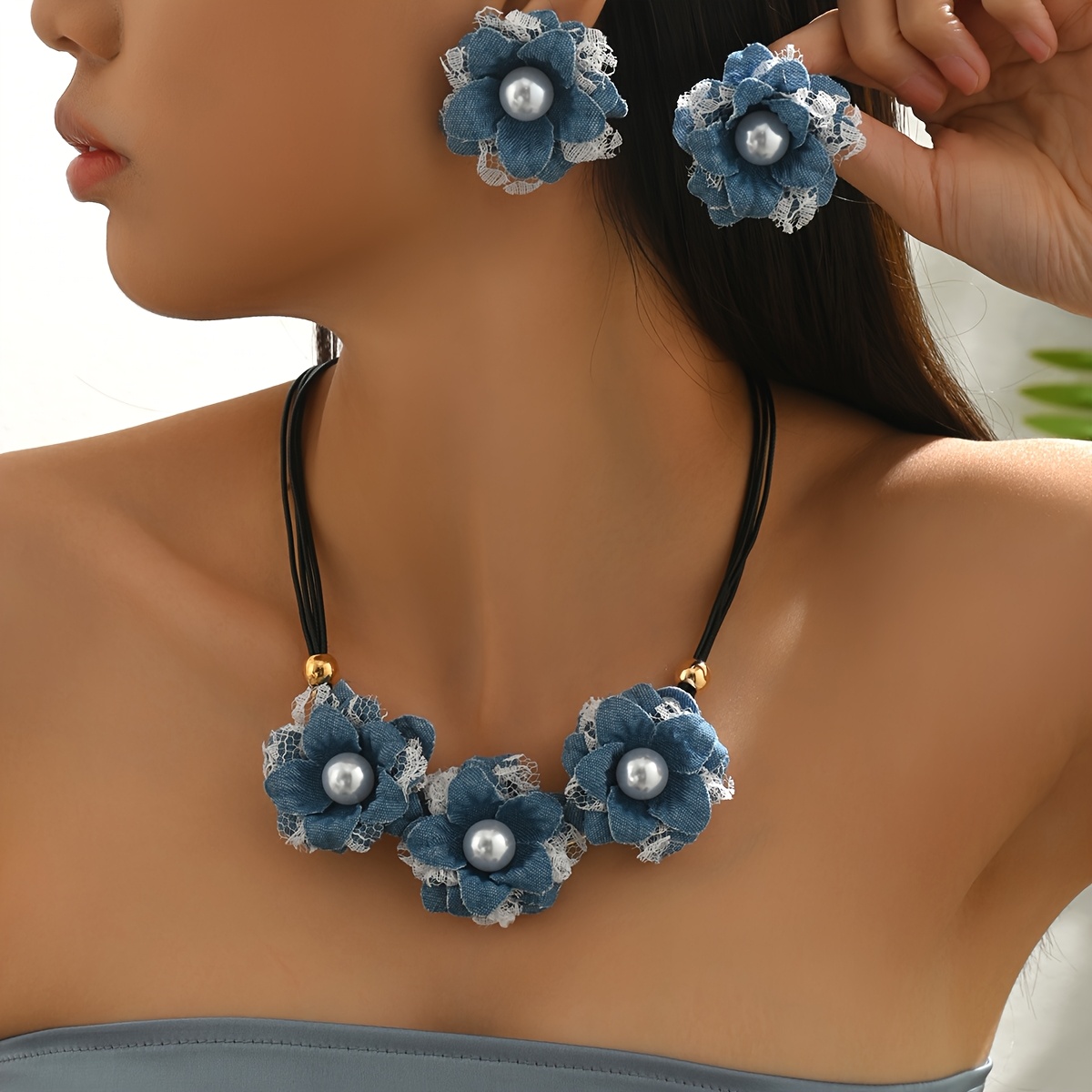 Bohemian Vintage Camellia Earrings & Necklace Set
