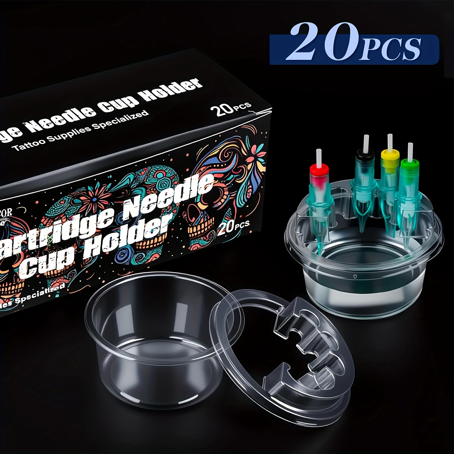 Image of 20pcs/box Disposable Tattoo Ink Cup Holder Stand, Transparent Plastic Tattoo Needle Holder, Ink Cleaning Cup Holder, Tattoo Ink Cup