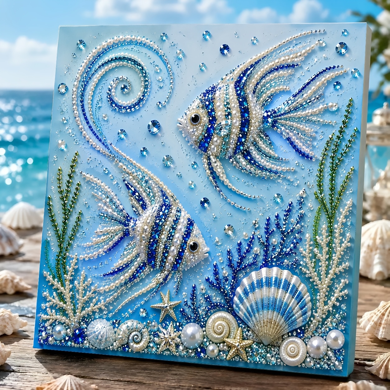TEMU -themed Pearl Art Painting, 3d Diamond Painting Craft, Suitable For Adults, Ocean-themed Wall Decoration, Shiny Coastal Home Decor, A Relaxing