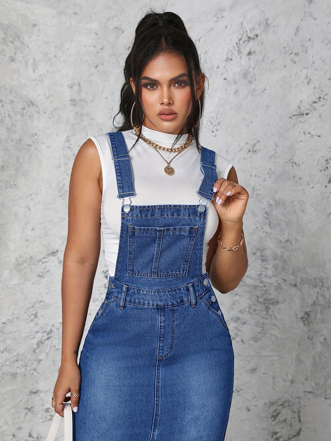 falda elegante mujer tipo jeans sin estiramiento tirantes Temu