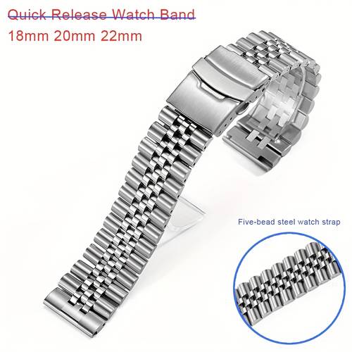 stainless steel quick release watch band strap compatible with 18mm 20mm and 22mm smartwatches for men ideal for business and everyday wear