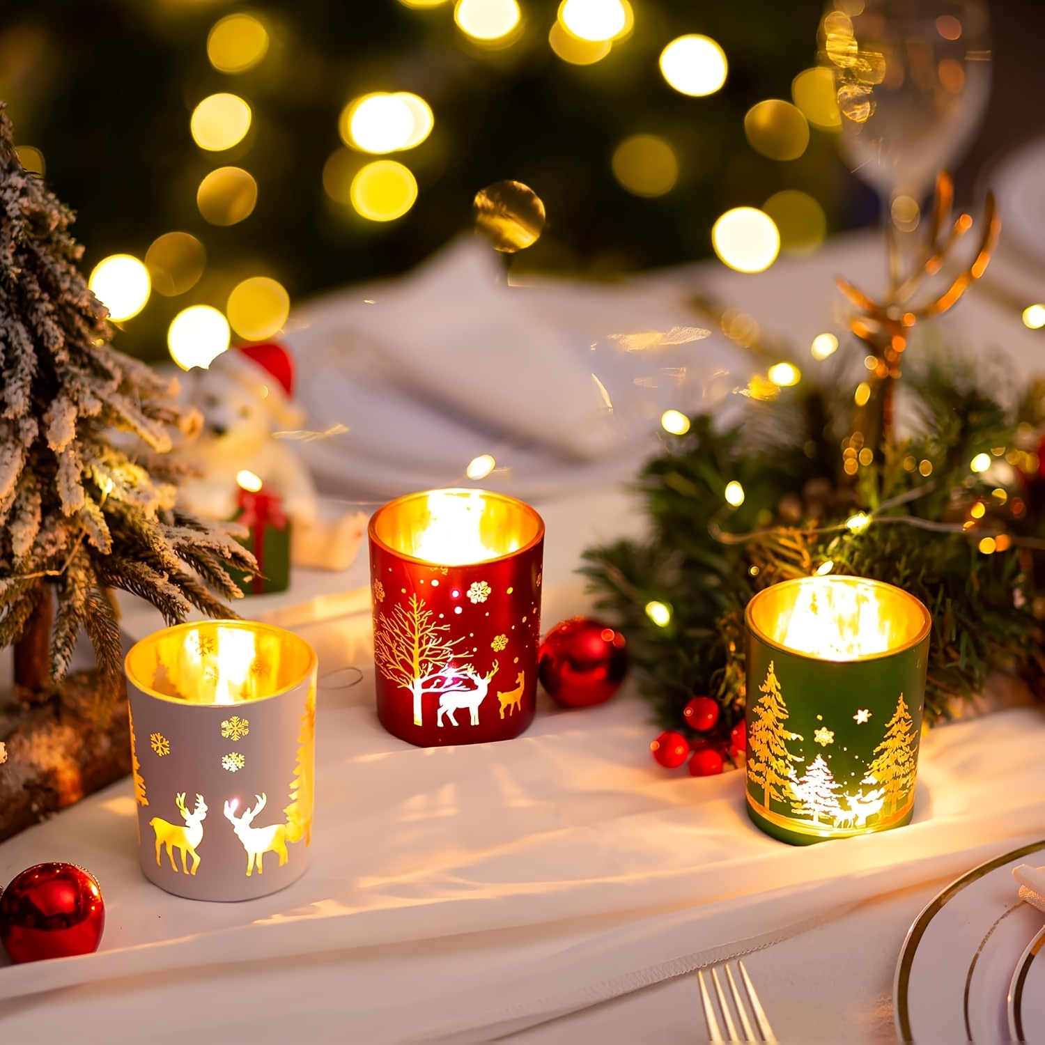 6pcs Bougeoirs Classiques Électroplaqués Gravés Translucides Vintage avec Accents Dorés - Parfaits pour Thanksgiving, Halloween, Noël, Pâques, Décoration de Table de la Saint-Valentin, Décoration de Bougeoirs