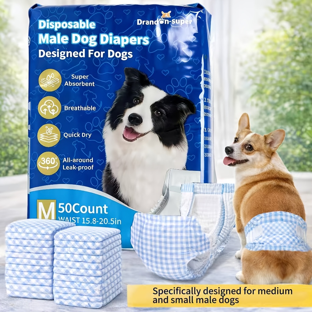 TEMU Disposable Dog Diapers, 50 Count, Designed For Male And Female Dogs, Offering Ultra Protection And High Absorption. Ideal For Dogs In Heat, With