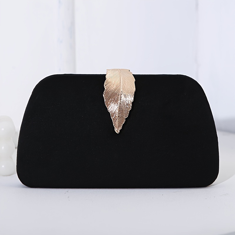 Fashionable And Elegant Vintage Velvet Evening Clutch With Metallic Leaf Detail, A Small Square -style Bag For Formal Attire And Banquet Occasions