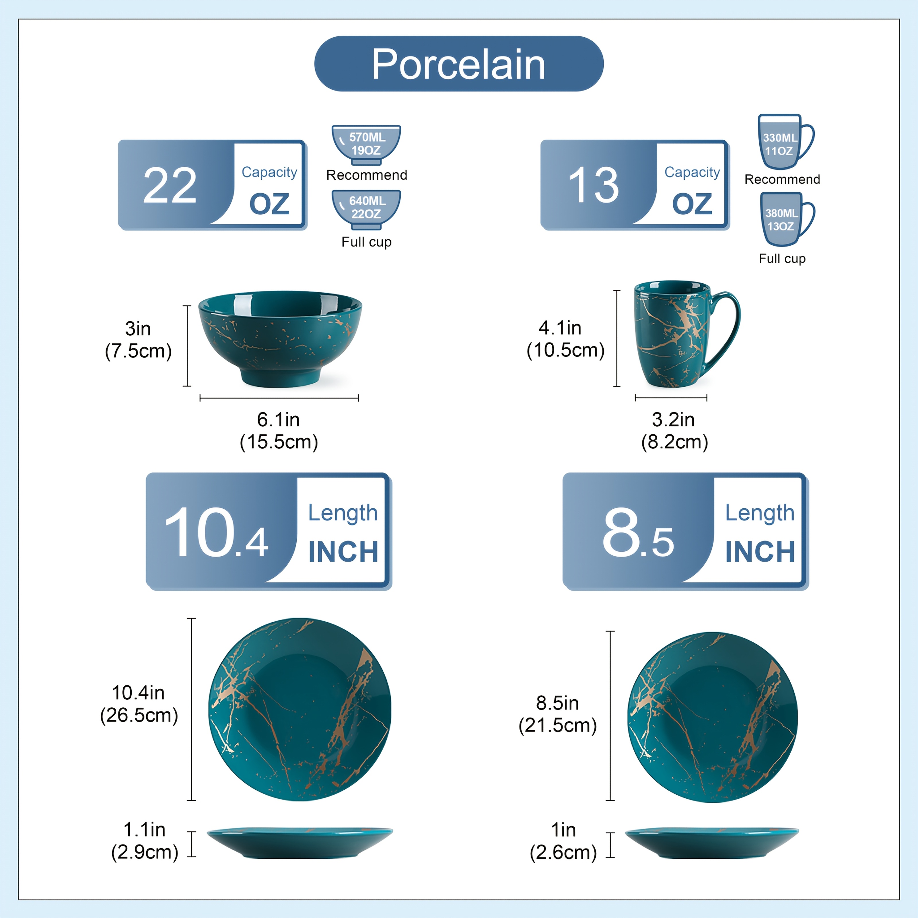 Dinnerware Set 16pcs Color Glaze With Golden Dinner Set Porcelain Tableware Dinner Plates, Dessert Plates, Bowls And Mugs Service For 4