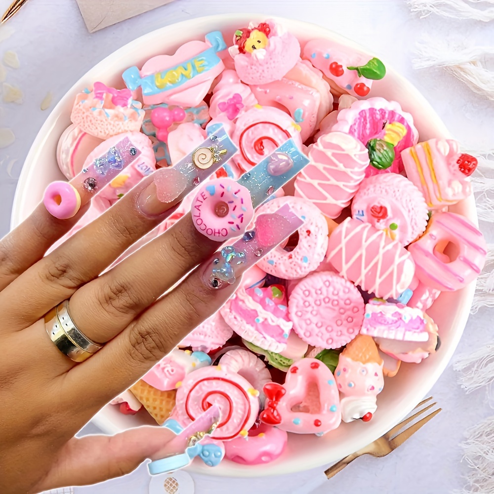 

100pcs Kawaii Cartoon Donut Ice Cream Nail Charmsmixed Style Resin Acrylic Diy Nail Art Decoration Manicure Supplies