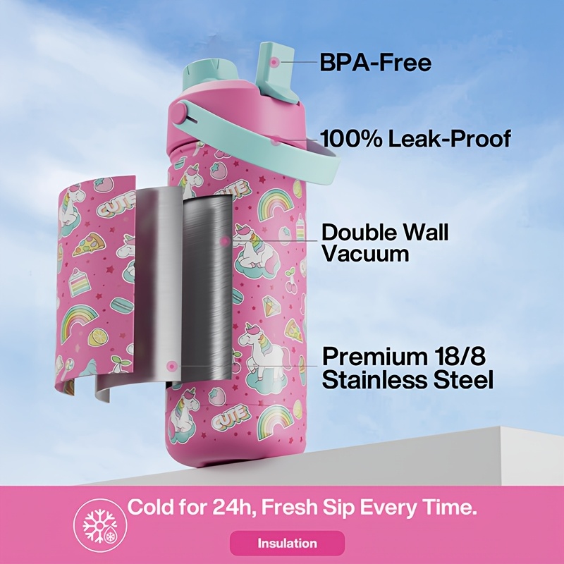 18oz   unicorn rainbow design insulated water bottle non slip stainless steel   valentines day easter mothers day   valentines day gift   design durable build   2