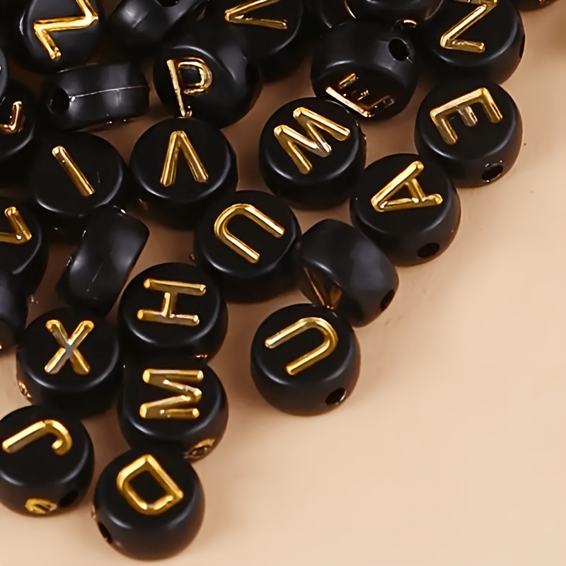 TEMU 1050pcs Black And Golden Acrylic Letter Beads, Random Letter Bead Graphic Beads For Friendship Bracelets Necklaces Earrings Small Business