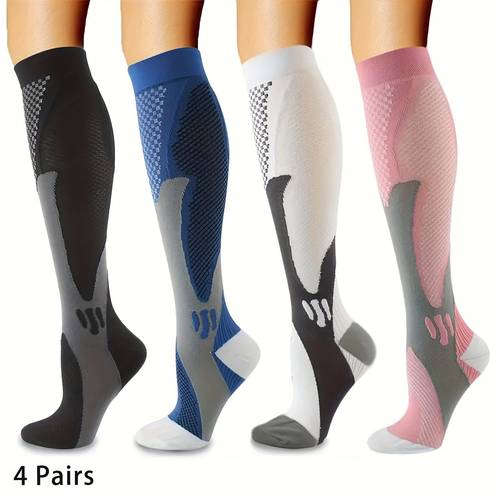 4 pair unisex compression socks long length for outdoor cycling and running