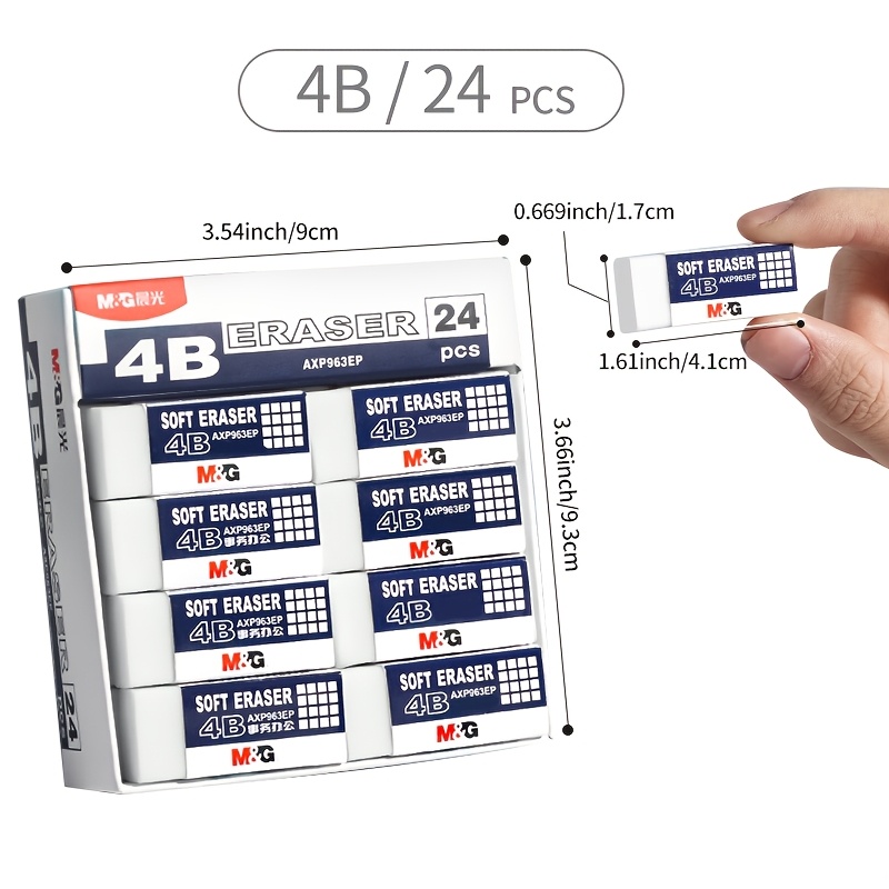 TEMU 24pcs M& 4b Erasers, Easy To Erase, No , Crumb-free Art Drawing Erasers, Rectangular Bulk Erasers For School And Office Use