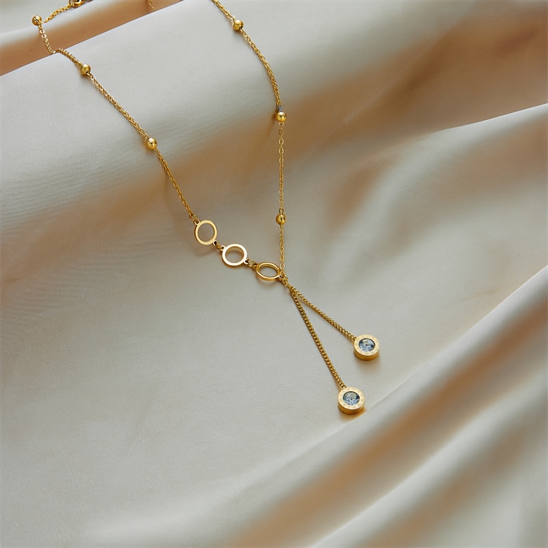 TEMU Fashionable Elegant And Exquisite Golden Stainless Steel Necklace With Roman Numeral Decoration Pendant Suitable For Women To Wear Light Luxury