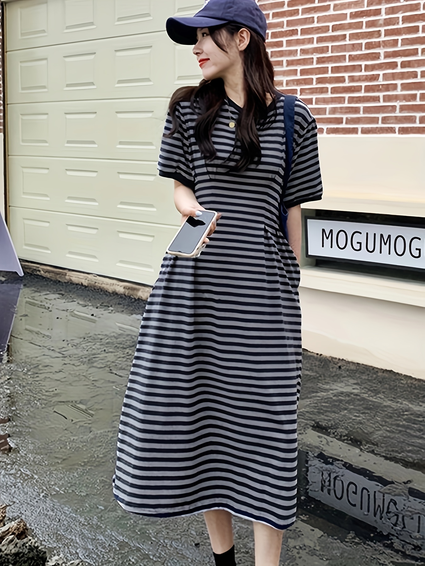 Women'S High-Waist Striped T-Shirt Dress - * Fit womens high waist striped t shirt dress fit short - Temu Republic of Korea