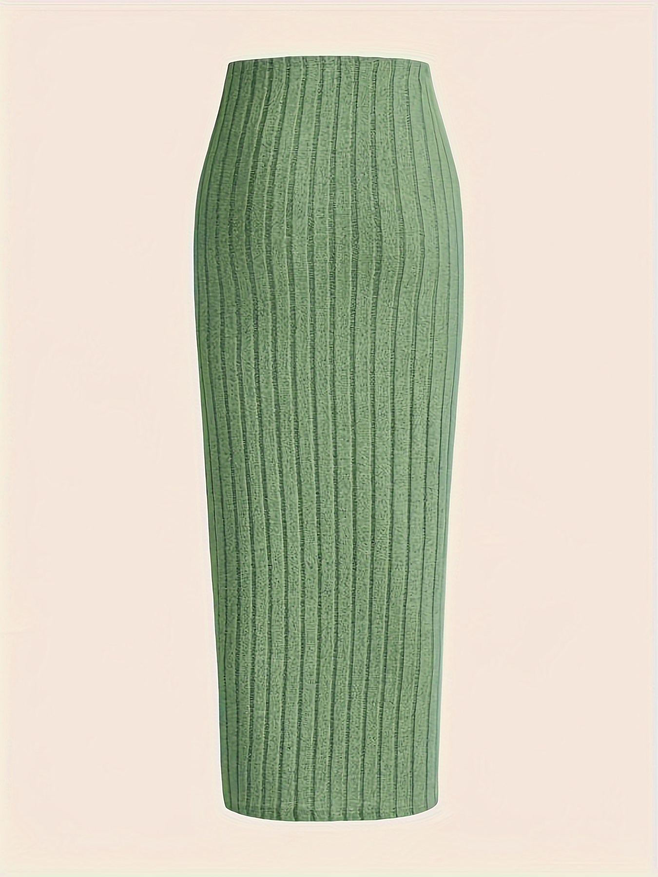 Solid Color Ribbed Bodycon Skirt, Casual High Waist Slim Below Knee Skirt, Women's Clothing