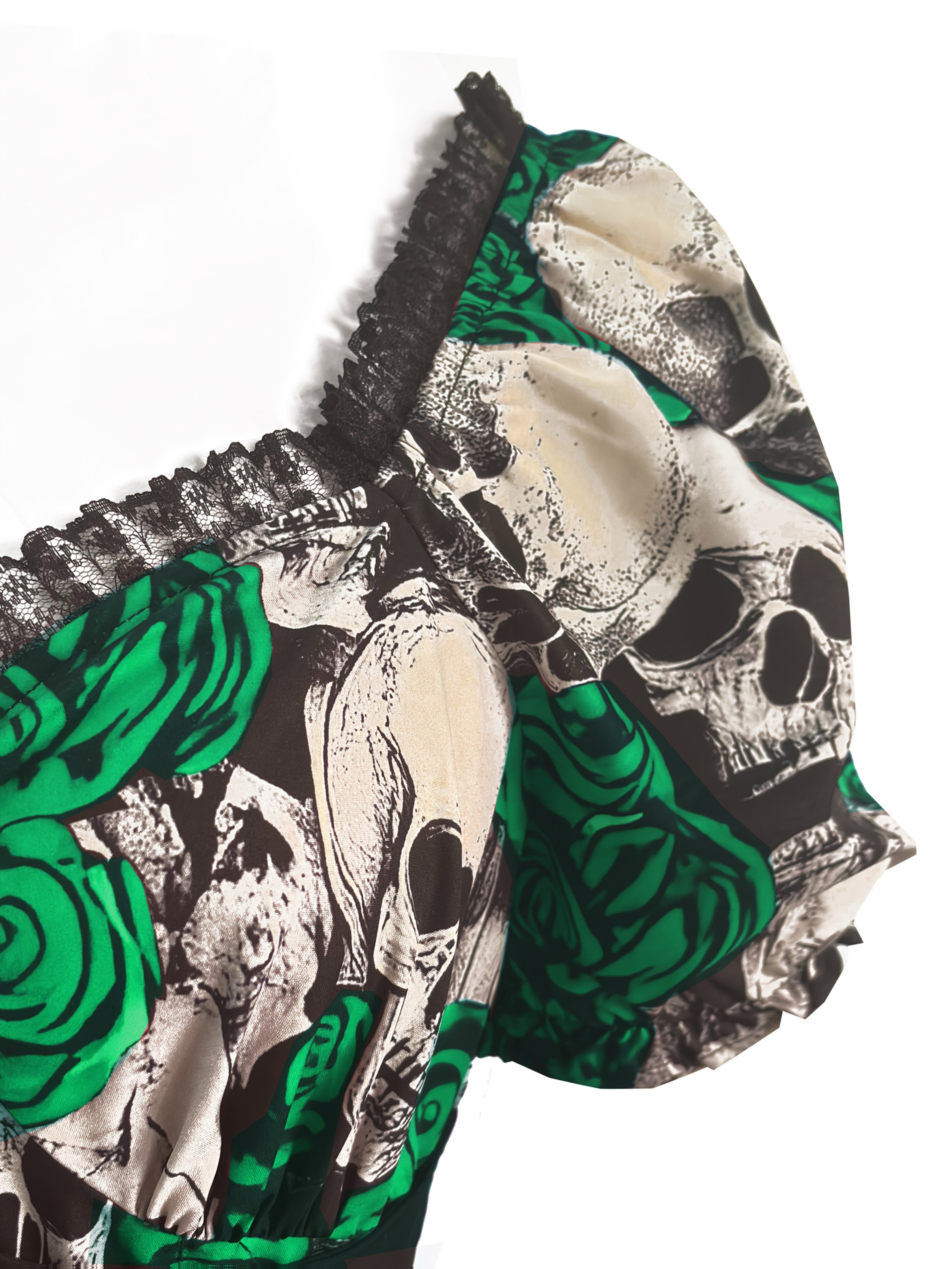 green emerald velvet dress Women's Skulls Green Sleeveless U-Neck Dress M / White main image 1