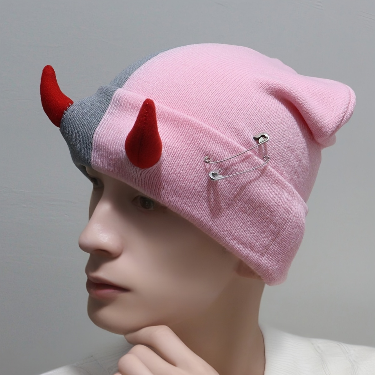 2pcs set couples colorblock cute horn hats hip - Temu display picture 1
