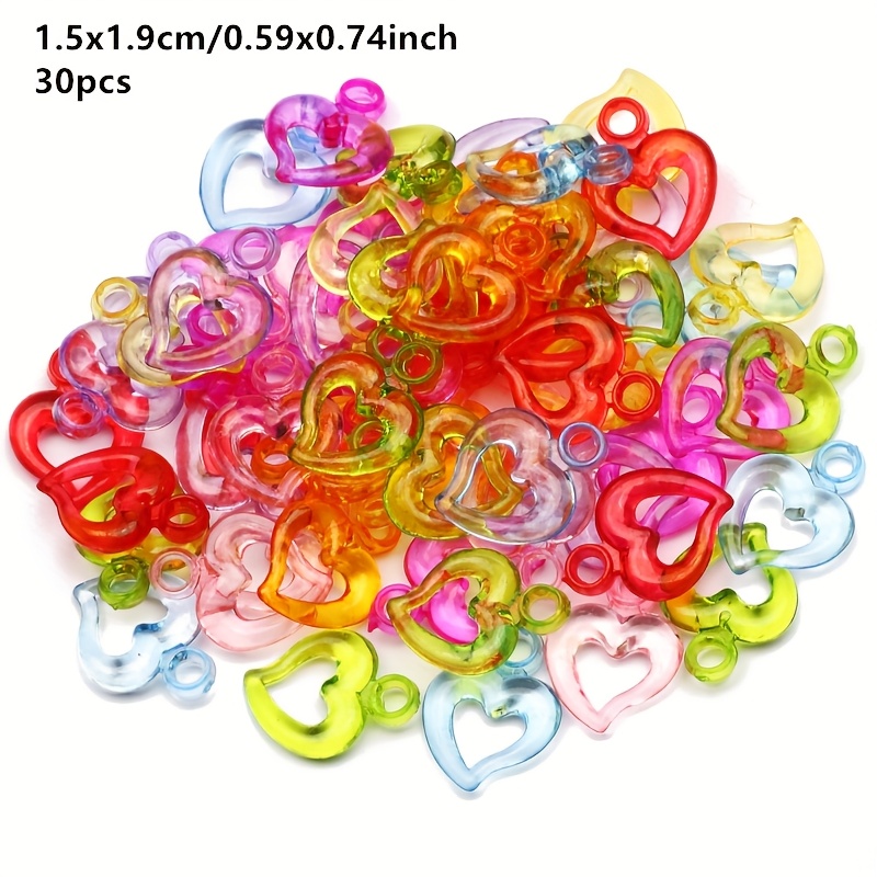TEMU 30 Ciondoli a Forma di Cuore Colorati, per Braccialetti, Collane, Orecchini e Artigianato Decorativo per San, Realizzati in Materiale Acrilico