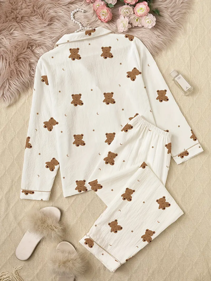 ensemble pyjama femme à col ouvert et imprimé en peluche plis avec manches longues pour lautomne et lhiver Détails du produit 0