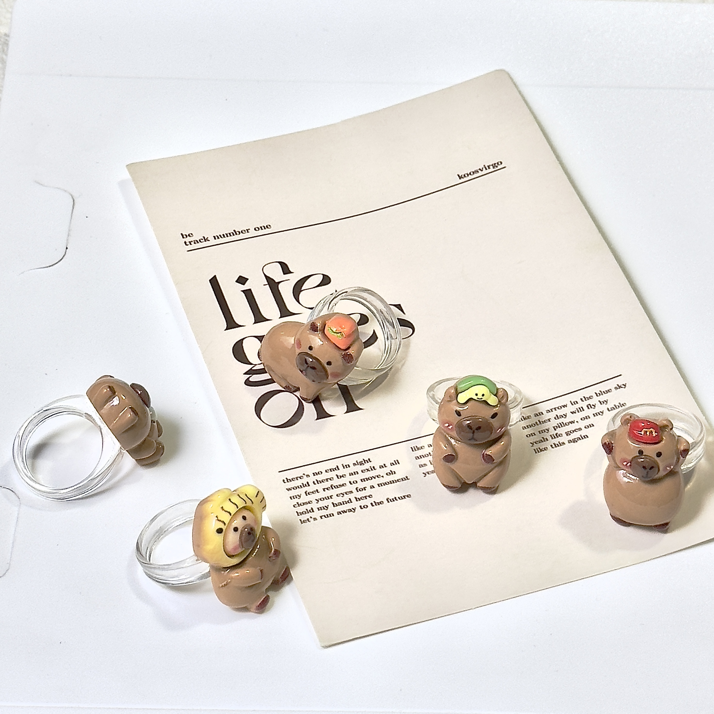 

5pcs Cute Cartoon Capybara Resin Ring Set - , Animal Jewelry For Birthday & Holiday Gifts, Cute Trinkets