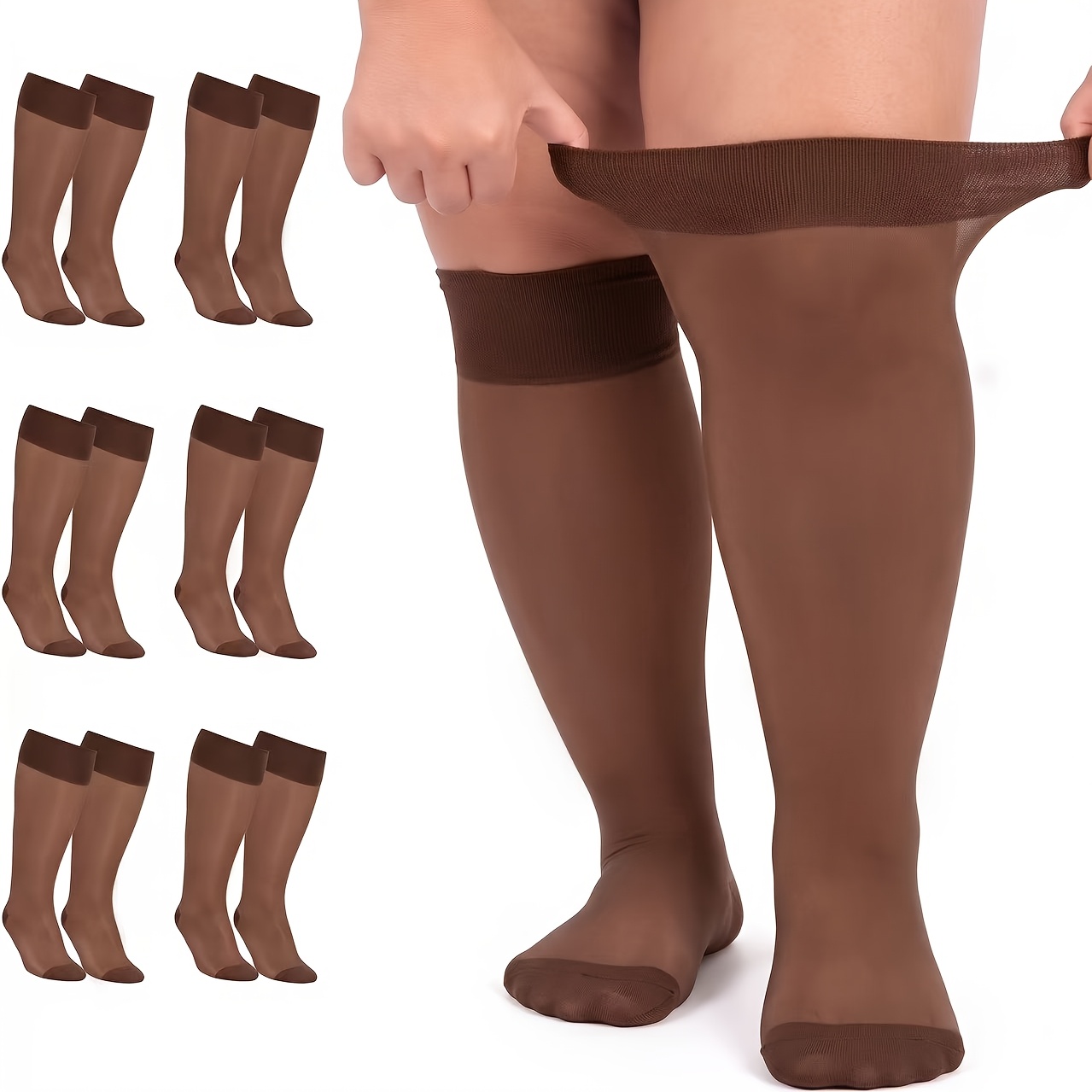 6-pair Nylon Mid-calf Socks, Extra Large Size, Suitable for up to 136.08 KG