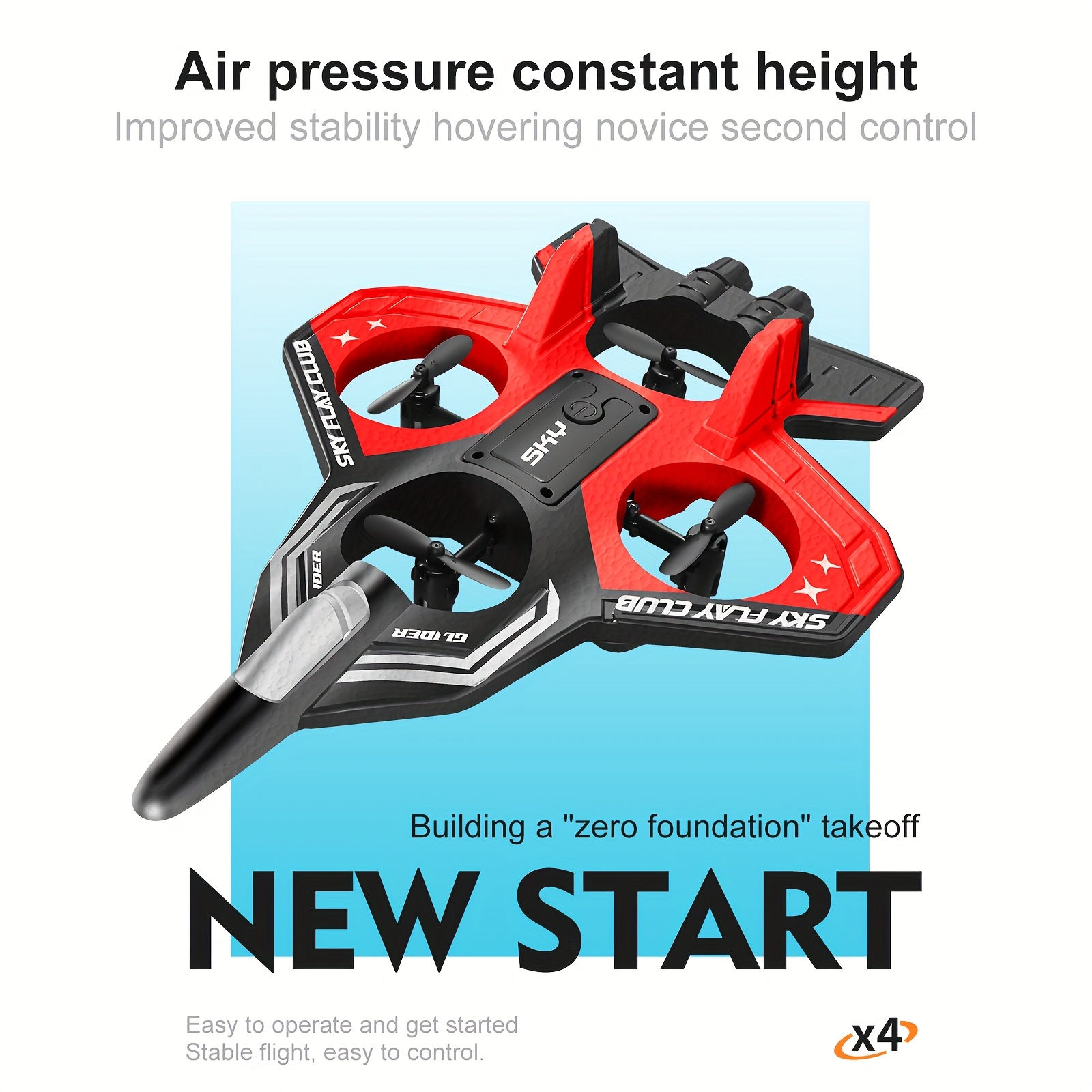 [Crash-proof Fighter] EPP Anti-Crash RC Airplane | Four-Channel One-Touch Stunts | Auto-Hover | Colorful LED Light Effects | Newbie Mastery In 10 Mins | Includes Spare Propellers