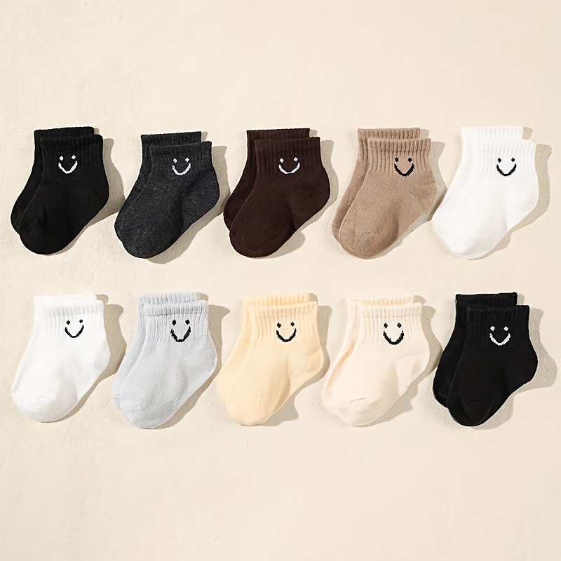 10 Pairs Smiling Pattern Baby Socks, Mid-calf Socks