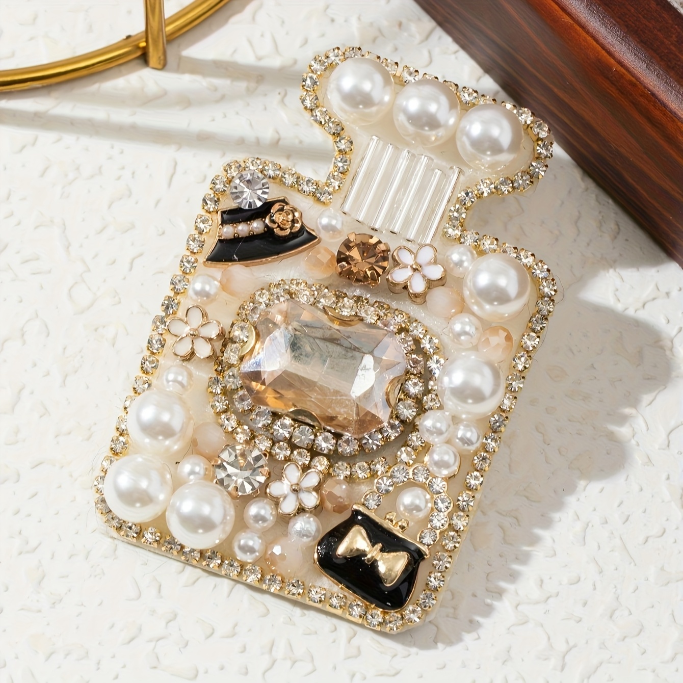TEMU 1pc Elegant And Gorgeous Vintage-style Perfume , Brooch With Full Rhinestone Setting, Sparkling, Women's Lapel Pin, Suitable For Daily Wear,