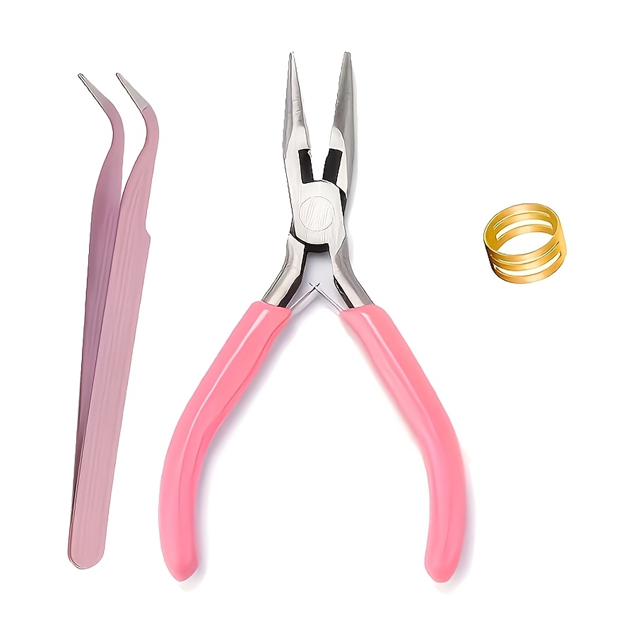 TEMU Ensemble de 3 pièces comprenant une pince à pointe rose, 1 pince à épiler et 1 outil à anneau ouvert fait main. Ensemble de pinces à bijoux pour