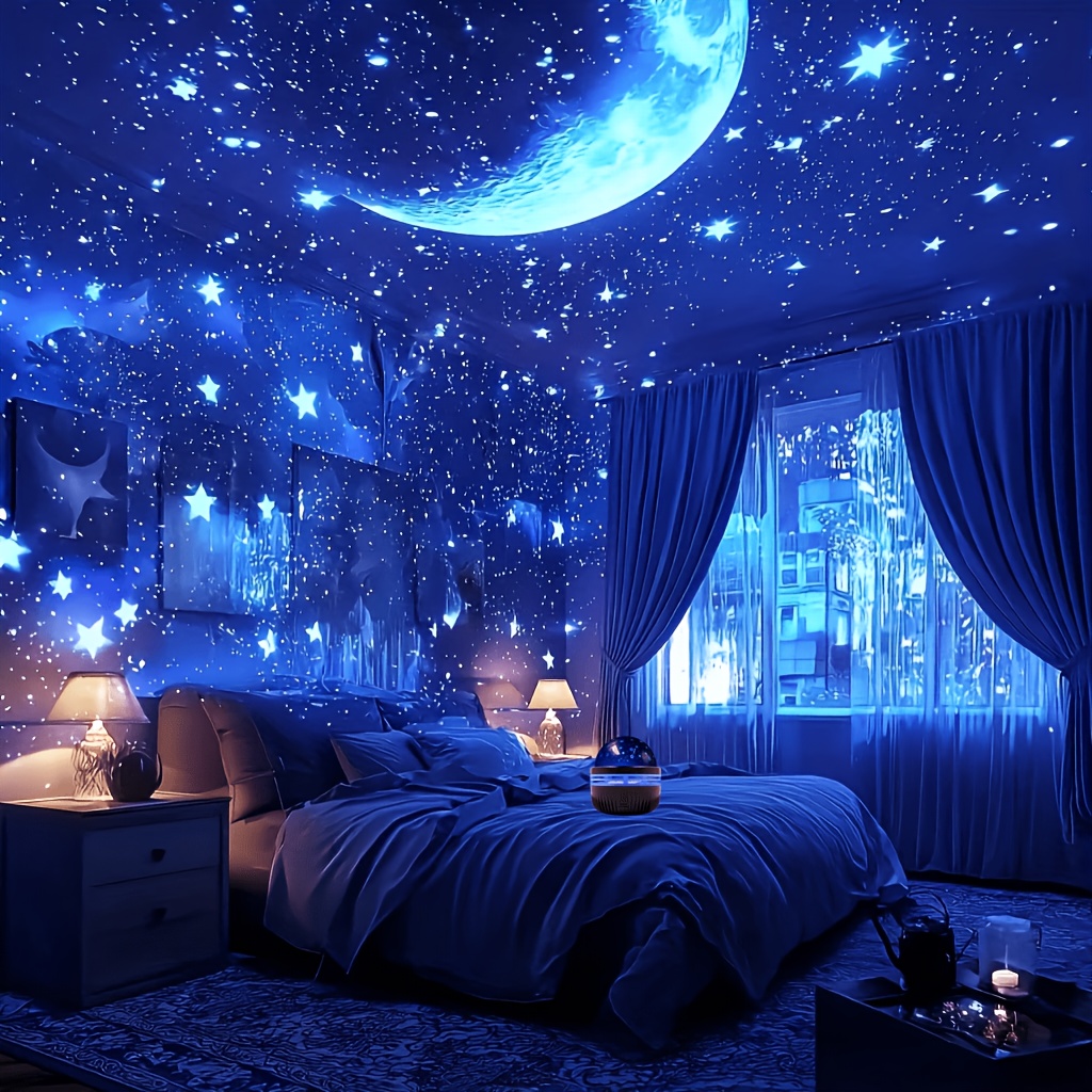 TEMU 1pc Starry Projection Night Light, Usb Powered Starry Night Lamp; 360-degree Rotating Projection, Led Night Light Romantic Atmosphere, Suitable