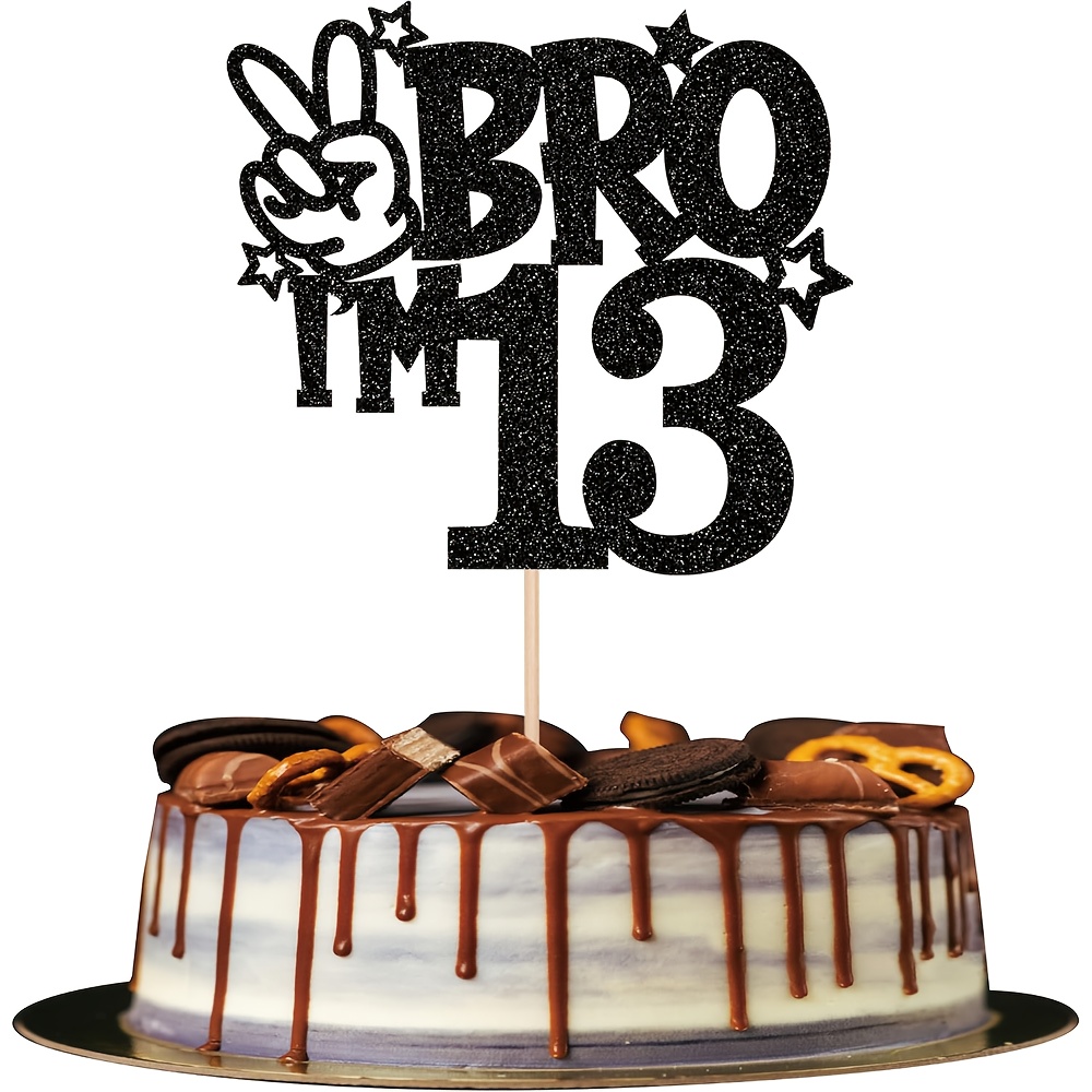 Image of 1pc Brother I' Cake Topper Happy 13th Birthday Cake Pick Bro I' Cake Decoration My 13th Birthday Decorations For Cheers To Birthday Party Supplies Black Christmas, New Year