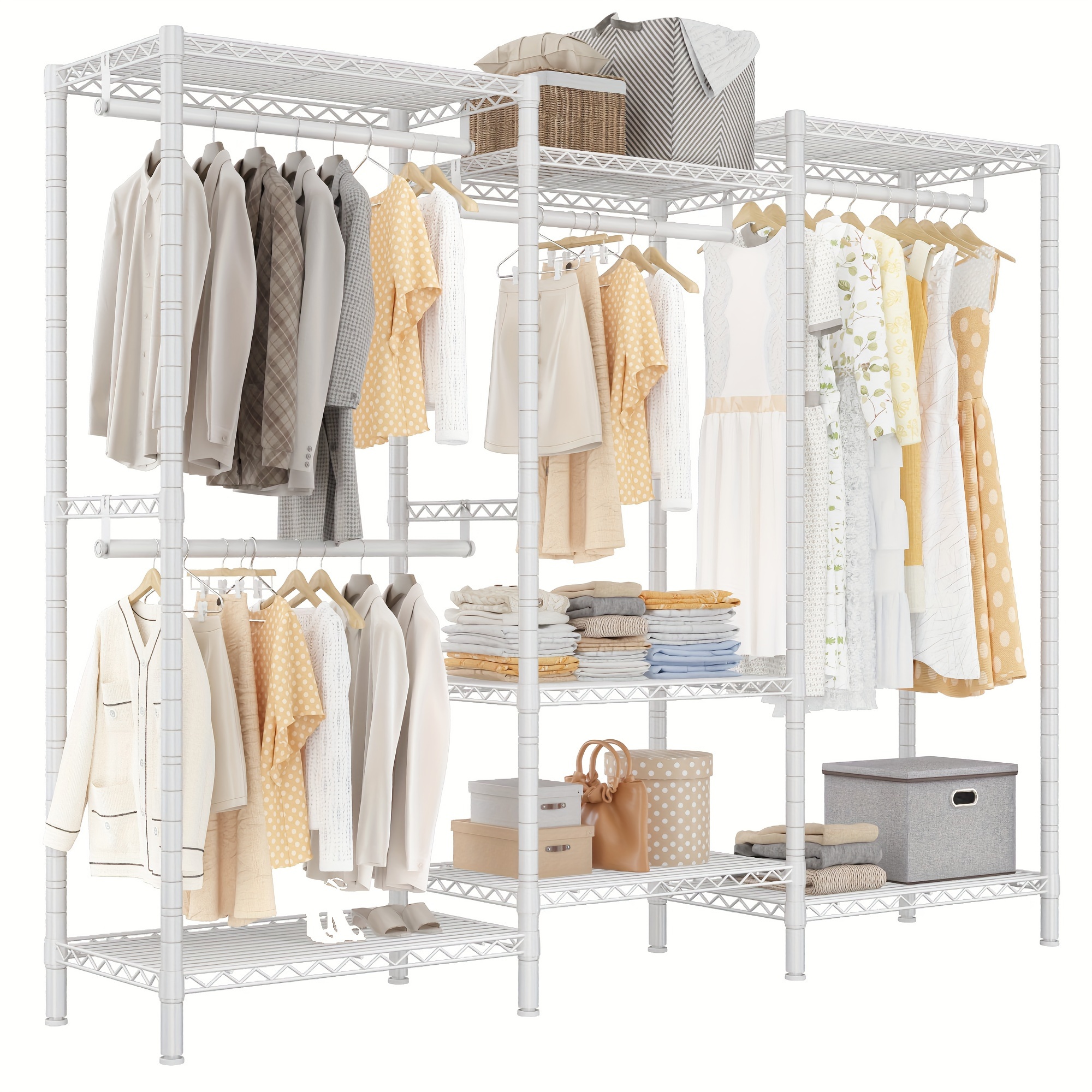 

White Clothing Rack Heavy Duty Clothes Rack Load 900lbs Clothes Racks For Hanging Clothes Rack Metal Garment Rack Portable Clothes Rack Heavy Duty Freestanding Closet Wardrobe 77.1"h X69.1"w X16.1"d