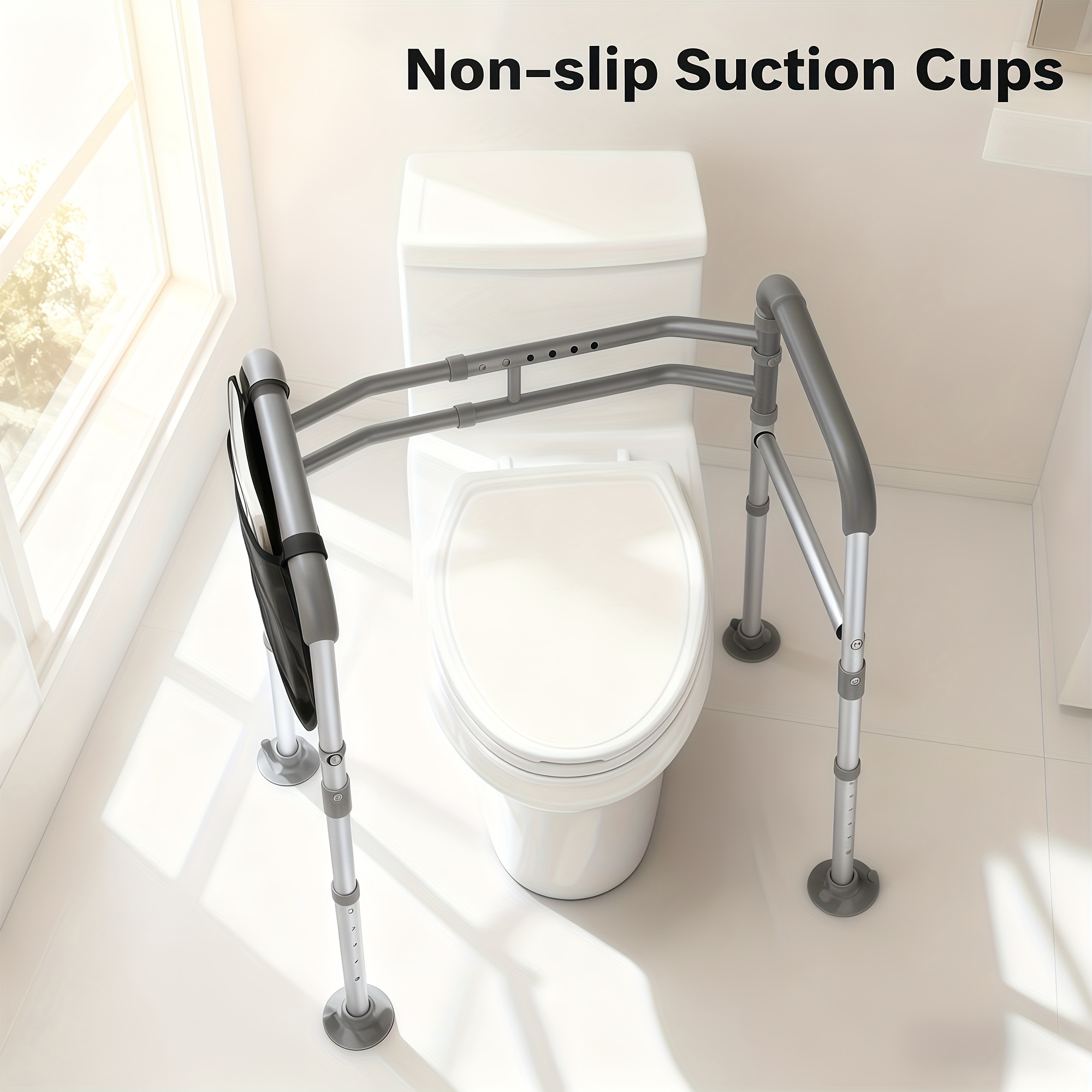 Adjustable & Foldable Toilet Safety Frame With Handles & Suction Cups - Aluminum, 136.08 Kg/300 Lbs Capacity, FSA/HSA Eligible, Ideal For Elderly, Seniors, Disabled - Fit, Sturdy Support - Image 11
