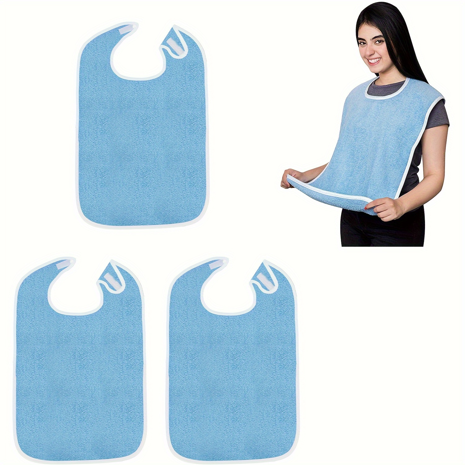 

3-pack Adult Bibs For Eating, Washable Reusable Dining Cloth, Towel Fabric, Unisex Clothing Protectors With For Elderly, Disabled - Non-waterproof, Closure